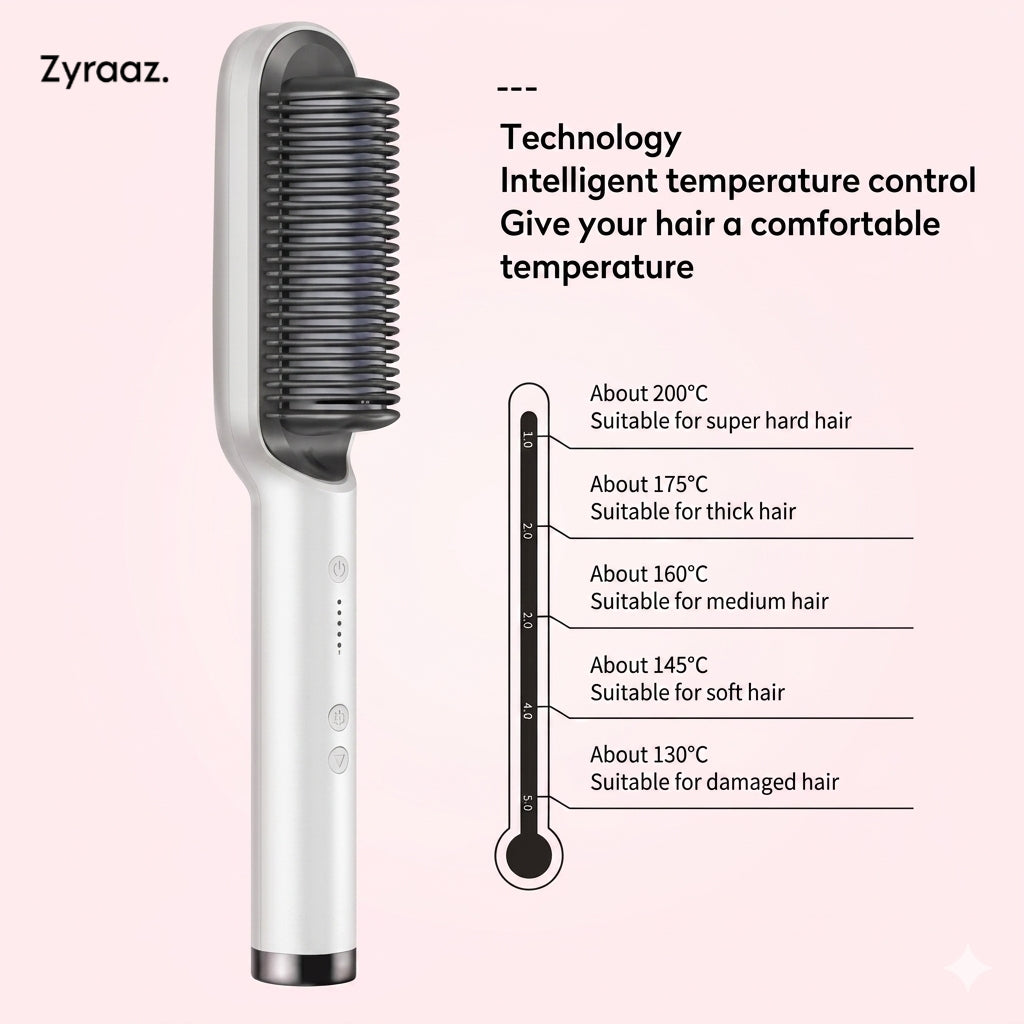 Zyraaz™ 2-in-1 Hair Straightening & Curling Brush |Get Salon like Smooth Straight & Curly Hair at Home in Minutes